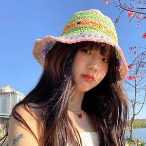 Chapeaux à large bord 2024 version coréenne de la couleur chapeau de paille tissé femmes vacances plage crème solaire avant-toit pliable soleil creux