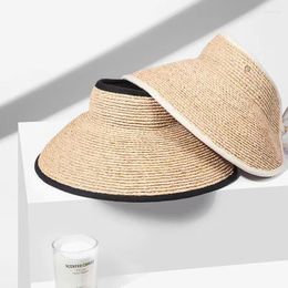 Wide Brim Hats 2024 Raffia Topless Hat Bage Sun Protection Sun Protection Paille Femmes UV Parent-Child Hair Band Summer 4