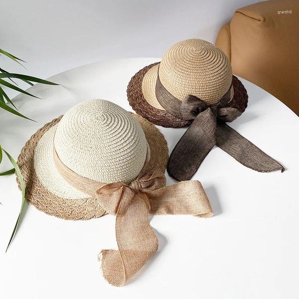 Chapeaux à large bord 2024 Chapeau de paille pour femmes Mode Big Bow Ruban Été Crème solaire Voyage en plein air Protection solaire Cadeaux de plage