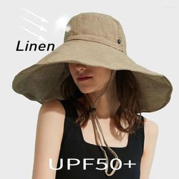 Chapeaux à bord large 2024 Été 18 cm Linet Soleil pour femmes UV Protection Upf 50 Sunshade Foldable Bucket Hat Beach Outting Panama