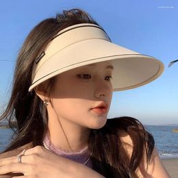 Chapeaux à bord large 2024 Summer Big Anti UV Sun Sun Sun Sunshade Scred pour les femmes couvrant le visage Caps pliables portables du visage vide