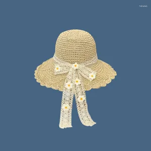 Chapeaux à large bord 2024 Seau d'été pour femmes Pliant dentelle Bow Chapeau de paille Panamas Protection UV Pare-soleil Cool Bord de mer Marée de plage