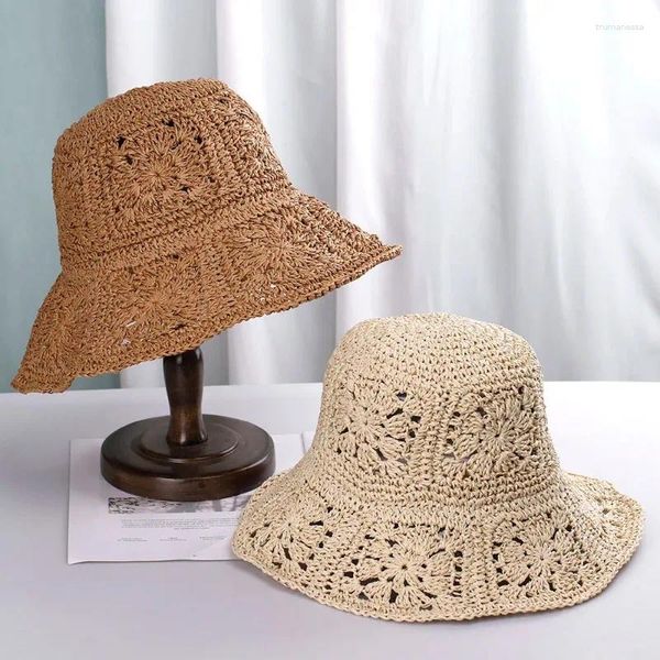 Sombreros de ala ancha 2024 para mujer de paja de ganchillo cubo protección UV visera de sol playa mujeres viseras plegable sombrero de verano femenino