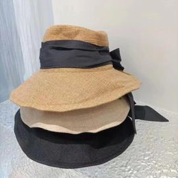 Wide Brim Hats 202403-yl Ins chic Summer Foldable Breathable Soft Grass Weave Bowknot Ribbon Lady Sun Cap Women Women Beach Leisure Hat