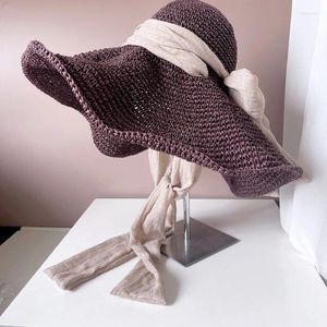 Chapeaux à bord large 202404-shi Ins Chic Summer Wind Holiday Place Handmade Paper Grass Can Pliant Ruban Ribbon Lady Sun Cap Women Leisure Hat