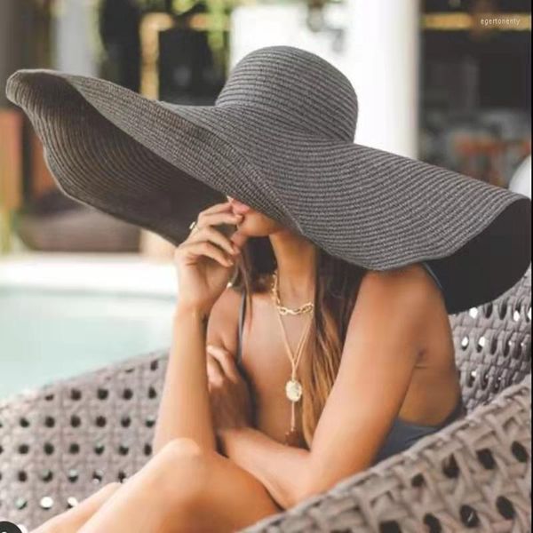 Chapeaux à large bord 25 cm chapeau de soleil pliable pour les femmes surdimensionné plage été bord de mer vacances Protection UV paille en gros Eger22