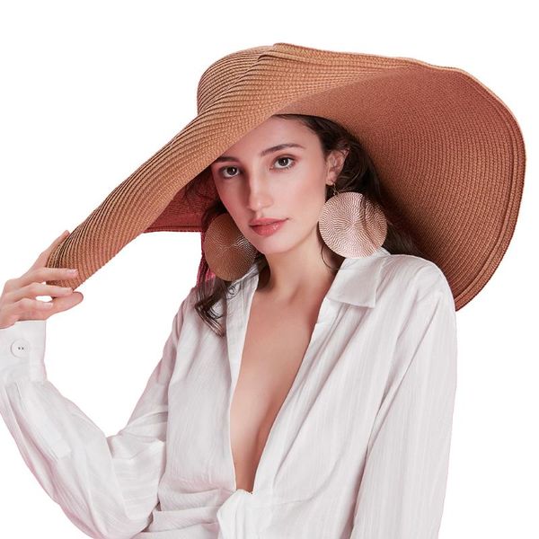 Chapeaux à large bord 30cm grand soleil femmes chapeau de paille surdimensionné anti UV corps complet parasol plage vacances facile pliable en gros