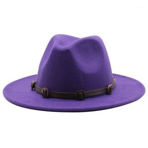 Chapeaux à large bord 56-60cm tout match Fedora chapeau pour femmes couleur unie feutre de laine hommes automne hiver Panama Gamble jaune Jazz Cap1