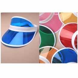 Sombreros de ala ancha 6 unids / lote Vacaciones de verano Neon Sun Visors Sunvisor Party Hat Clear Plastic Cap252H