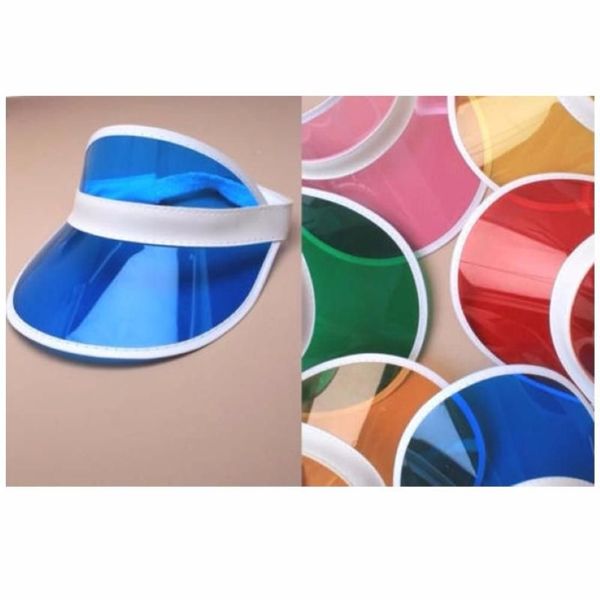 Chapeaux à large bord 6pcs / lot vacances d'été néon pare-soleil pare-soleil chapeau de fête en plastique transparent cap214v