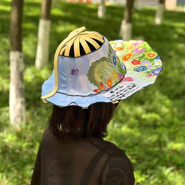 Chapeaux à large bord 8 Styles pliable imprimé floral chapeau ventilateur Portable respirant femmes été voyage plage Shopping casquette de crème solaire