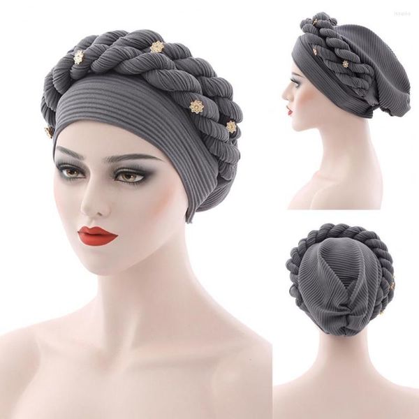 Chapeaux à large bord Afrique Twist Braid Auto Gele Headtie Mariage nigérian Musulman Turban Cap Arabe Inde Chapeau Femmes Wrap Head Turbante Mujer