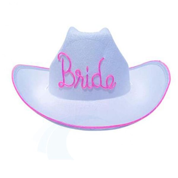 Chapeaux à large bord Incroyable Light Up Bride Cowboy Chapeau en blanc clignotant El Wire LED Party Mariage Blinky Lights Femmes