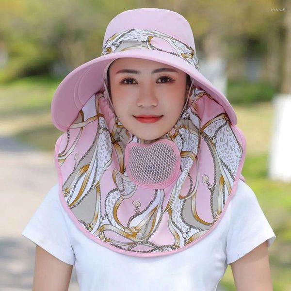 Chapeaux à large bord Accessoires de vêtements Polyester Chapeau de cueillette de thé en plein air avec rabat de cou Femmes Sun Flower Print Bucket Protection UV d'été