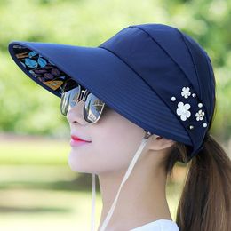 Brede rand hoeden aankomst zomer dames vizieren zonbescherming bloemen ademend buiten fietsen grote piekhoed pet voor vrouwen sunhat