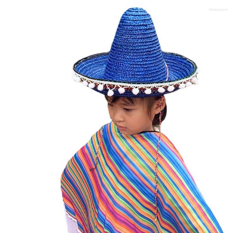 Geniş Kötü Şapkalar Bambu Dokuma Sombrero Şapka Festivali Meksikalılar Partisi POGRAFİ ÇOCUKLAR İÇİN Geleneksel Kostüm Damlası