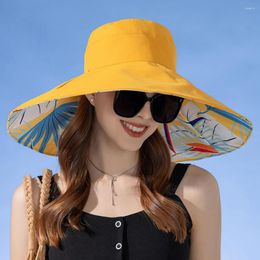 Chapeaux à large bord bassin chapeau pliable femmes été couleur unie impression Protection solaire toucher la peau pêcheur Costume accessoires