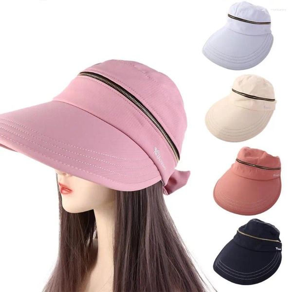 Hats de borde anchos Beach plegable Damas Bowknot Cycilng Big Big vacía Top Fisherman Hat Bucket Sol removible Capa de mujeres