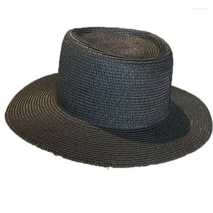 Chapeaux à large bord plage herbe chapeau femme corée du sud plat haut perle chaîne été soleil voyage avec
