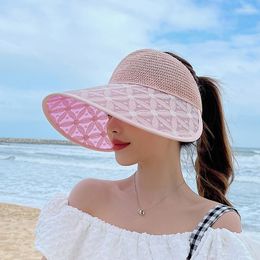 Breide rand hoeden strand kanten plaid zon hoed lege top zomer verkleuring cap dames sunhat grote vrouwen fietsen winddichte bescherming
