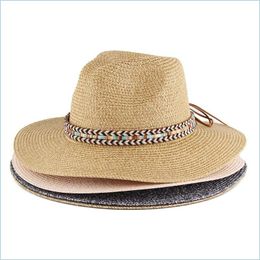 Large Brim Hats Chapeau de soleil de plage pour femmes hommes ombre femme homme printemps été Panama Jazz Top Cap Girl St Wide Brim Chapeaux Femmes Hommes Fashi Dh8Y4