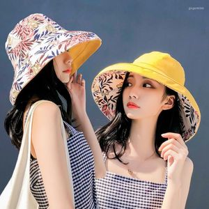 Brede rand hoeden strand dames zonnebrandhoed dubbelzijdig pure katoenen emmer