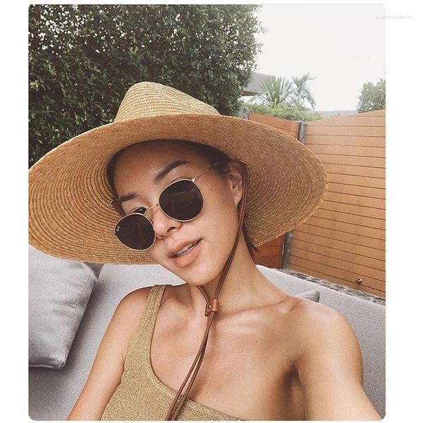 Baros de ala anchos sombreros de correa de correa de paja para mujeres Vacaciones de moda de moda Viajes de verano Viajes de verano