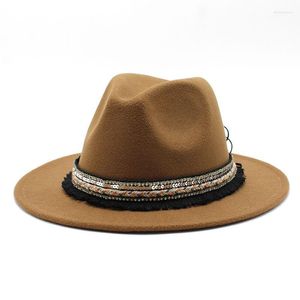 Sombreros de ala ancha Negro / blanco / rosa Retro Lana teñida Fieltro Negro Sombrero Fedora plano para mujer Venta al por mayor Clásico Unisex Jazz Trilby 56-60CM1 Delm2