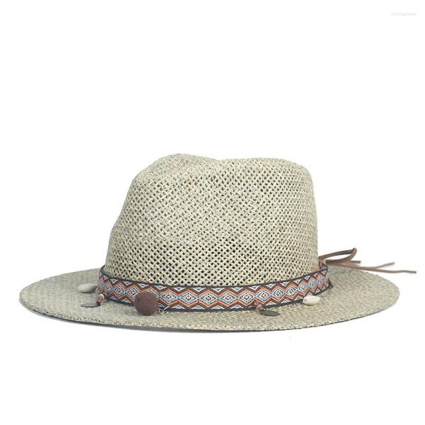 Sombreros de ala ancha Bohemia verano mujeres hombres viaje playa sol sombrero elegante señora Fedora Panamá Sunbonnet Sunhat tamaño 56-58CM