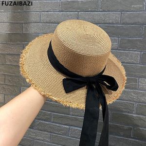 Brede rand hoeden bowknot vrouwelijke strohoed zon panama strand vrouwen zomer uv beschermt reisdame chapeU2023