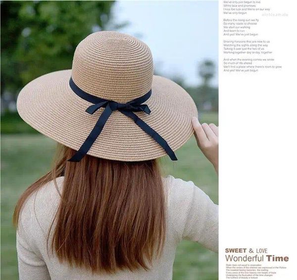 Sombreros de borde anchos Bownot Ribbon paja sola para mujeres chicas protección de verano umbilppy plegable sombrero de playa plegable viajes al aire libre Panamá