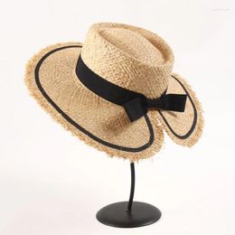 Brede rand hoeden bowknot strohoed voor vrouwen inkeerbaar panama dames zomer fedora strand zon upf feestreizen