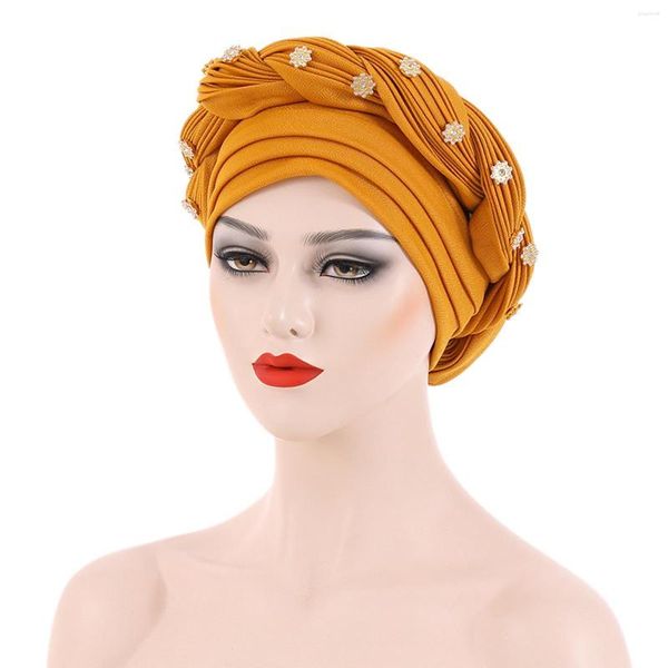 Chapeaux à large bord tresse soyeux Turban pour femmes Cancer chimio bonnets casquette couvre-chef bonnet doux perles torsadé Hijab écharpe