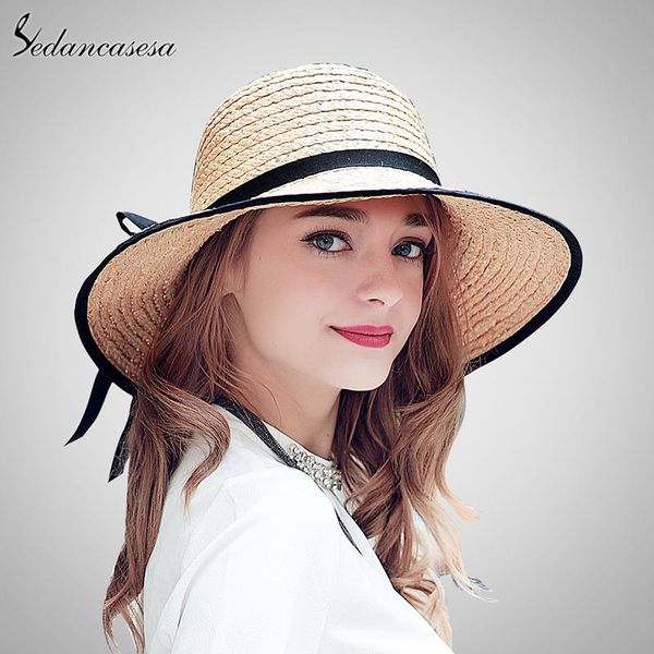 Wide Brim Hats Brand 2023 Sombrero de verano femenino para mujeres Importadas Rafia Straw al por mayor minorista SW222003