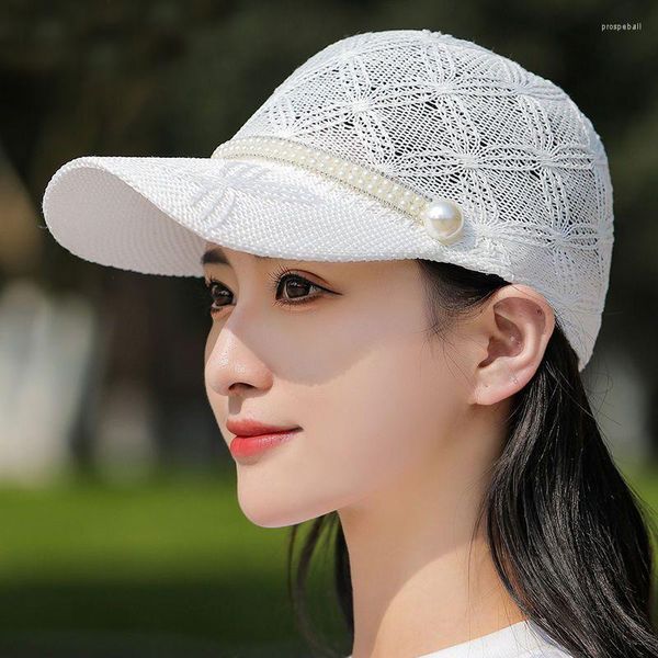 Chapeaux à large bord marque été mode perle casquette de baseball pour les femmes respirant réglable maille chapeau filles Snapback Hip Hop Protection UV Sun Pro