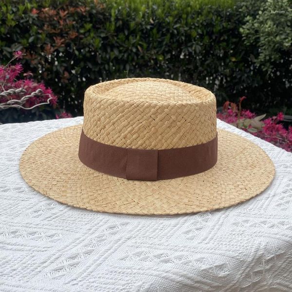 Anchos sombreros de ala ancha británica hierba retro retro mujer tejida a mano a mano ropa de playa permeable protección ambiental de verano