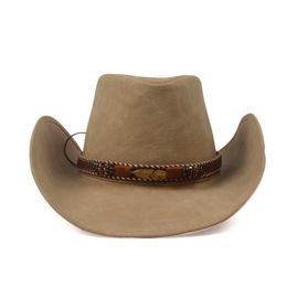 Chapeaux à large bord seau 100 cuir unisexe femmes hommes chapeau de Cowboy occidental pour dame papa Fedora Sombrero Hombre casquettes taille 5859CM 230214