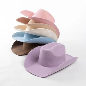 Sombreros de ala ancha Cubo 100% lana Sombrero de vaquero occidental Mujeres Hombres Otoño Invierno Casual Fieltro Vaquera Al aire libre Sombrilla Cálida Forma cóncava Fedoras Top 231109