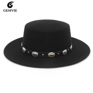 Brede rand hoeden emmer 100 wol dames mannen varkensvlees pie papa flat fedora voor dame gentleman gambler boot cowboy trilby maat 5557cm 230214