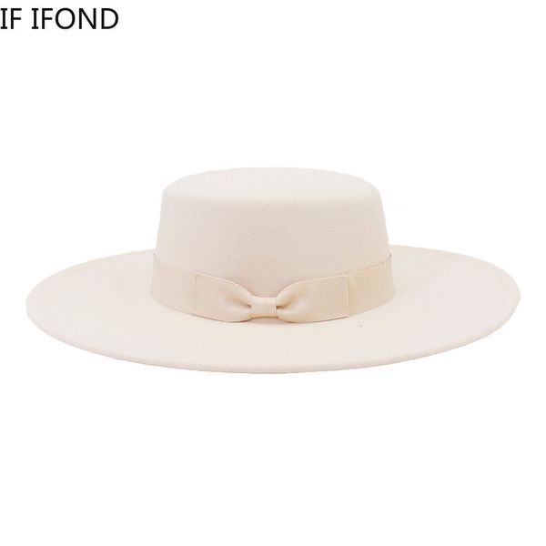 Chapeaux à large bord Seau 10CM Flat Top Fedora pour les femmes Ruban Bowknot Robe de mariée formelle Cap Hommes Jazz Sombreros De Mujer 230801