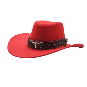 Brede rand hoeden emmer 2 size dames mannen holle westerse cowboy hoed met tauren riem winter herfst jazz outback toca sombrero cap 5658cm 230504
