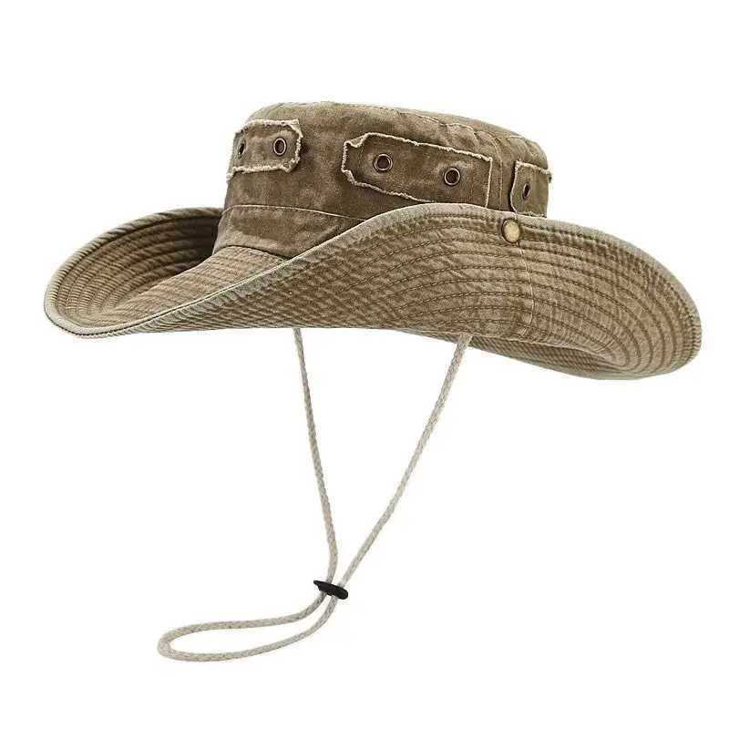 Breda randen hattar hink 2023 Fyra säsonger Pure Cotton Hat Fisherman Outdoor Travel Sun For Men and Women Q240403