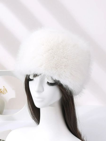 Large Brim Chapeaux Seau 2023 Hiver Épais Fourrure Hairband Fluffy Russe Fausse Fourrure Femmes Fille Bandeau Chapeau En Plein Air Earwarmer Ski 231121