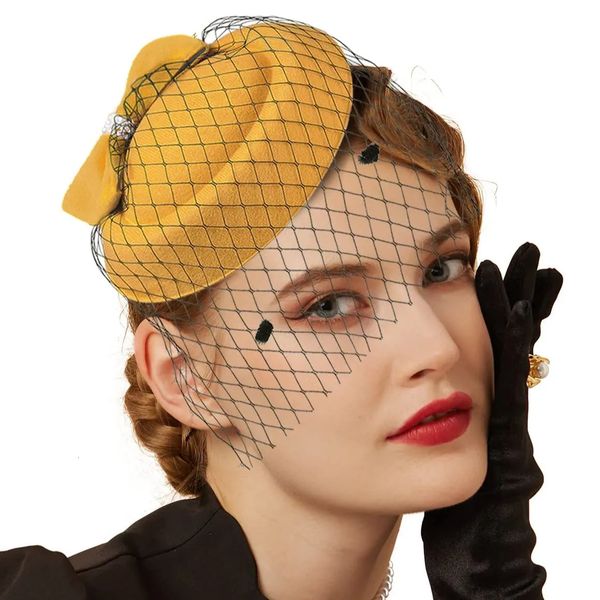 Chapeaux à larges bords Seau années 20 50 Vintage Pillbox Hat Derby Veil Fascinators Cocktail Tea Party Headwear Clip Fascinator pour femmes 231110