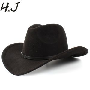 Chapeaux à large bord Bucket 2Big Size Wool Women's Western Cowboy Hat for Gentleman Lady Jazz Cowgirl with Leather Cloche Church Sombrero Caps 230421