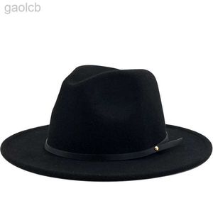 Brede rand hoeden emmer 54-56-60CM Dames Wol Vintage Zwarte Gang Trilby Fedora Hoed Gentleman Elegante Winter en Herfst Jazz emmers 24323