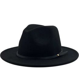 Brede Rand Hoeden Emmer 545660CM Dames Heren Wol Vintage Gangster Trilby Vilt Fedora Hoed Met Gentleman Elegante Dame Winter Herfst Jazz Caps 231208