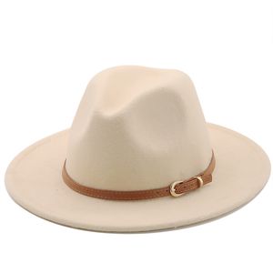 Chapeaux larges seau 5660cm blanc noir large Fedora Chapeau femmes hommes imitation laine feutre avec chaîne en métal décor Panama Jazz Chapeau chapeau 230907