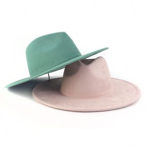 Beauts de chapeaux larges larges 9,5 cm Big Jazz Fedora Men en daim Tissu coeur top top feme femme de luxe créatrice de la marque Green Fascinator 20 Otgxa