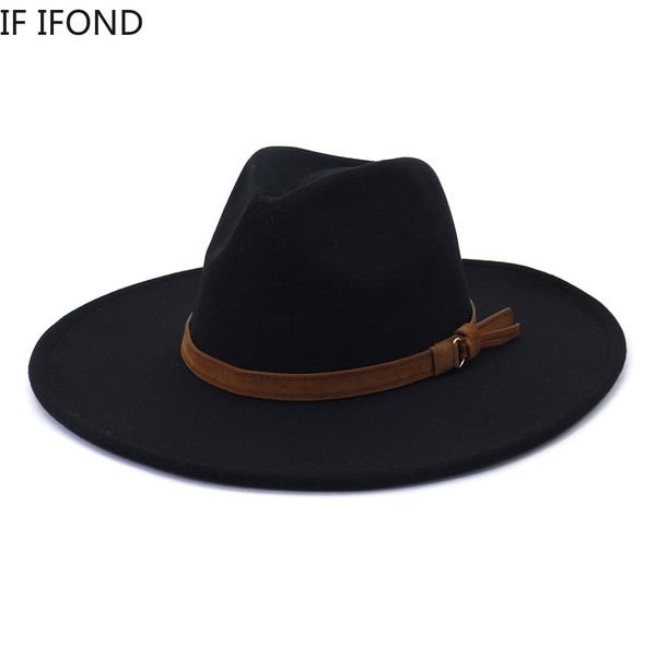 Chapeaux à large bord seau 9.5 cm Fedora pour femmes tout-match hommes casquettes d'église formelles feutrée robe chapeau Sombreros De Mujer 221110